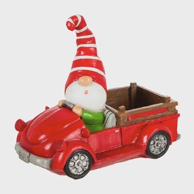 LED Holiday Gnome Driving Red Truck