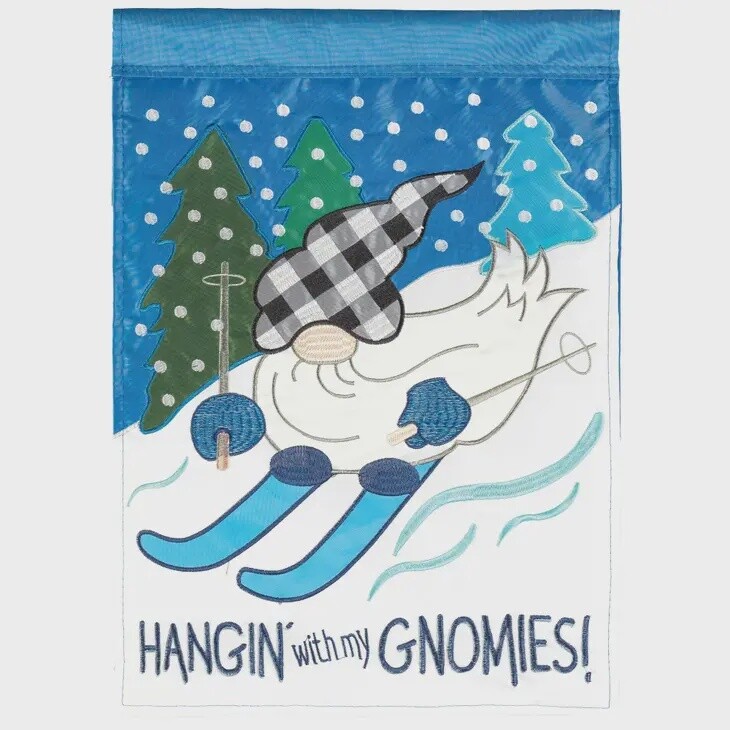 Hangin with My Gnomies Double Applique Garden Flag
