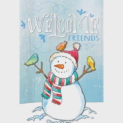 Welcome Friends Snowman Applique House Flag