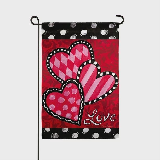 3 Heart Love Garden Flag