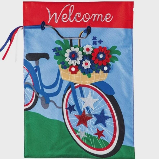 Patriotic Bicycle Applique Garden Flag