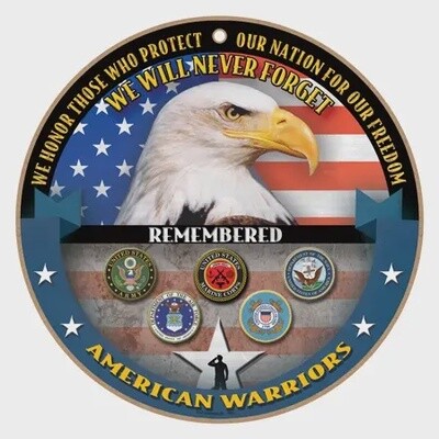 American Warriors Round Wood Sign