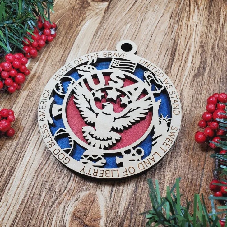USA Patriotic  Wood Ornament