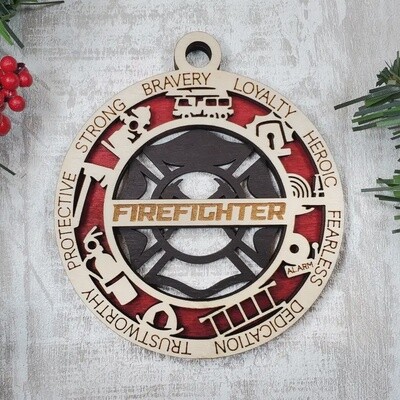 Firefighter Wood Ornament
