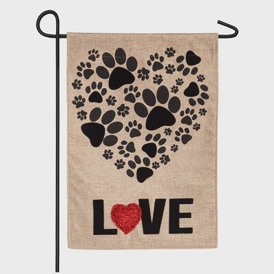 Burlap Paw Print Garden Flag