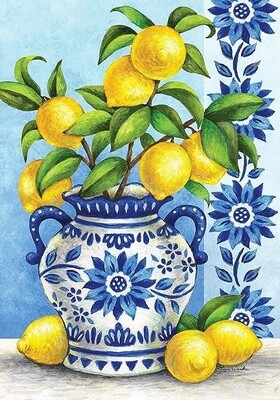 Blue willow and Lemons Garden Flag