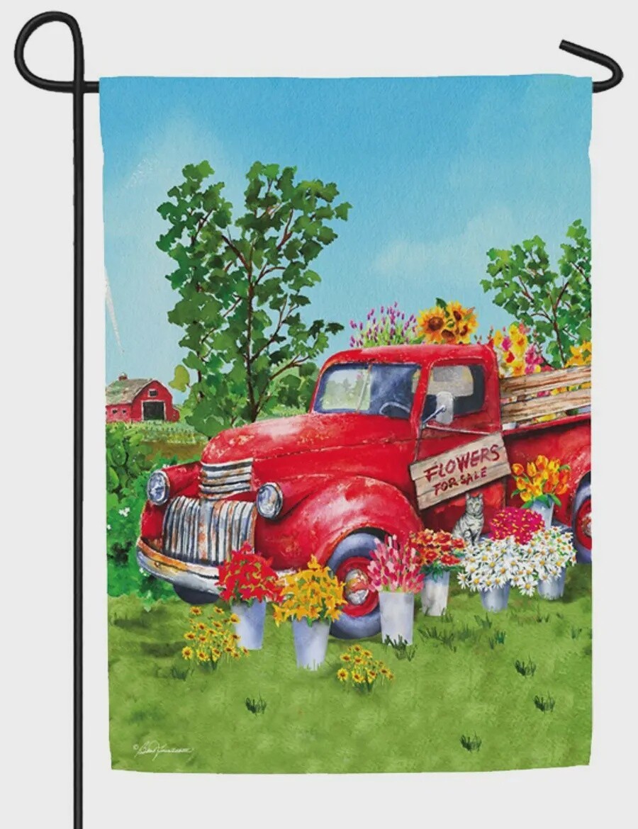 Red Flower Truck Garden Flag
