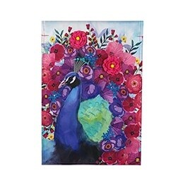 Peacock with Flower Applique Garden Flag