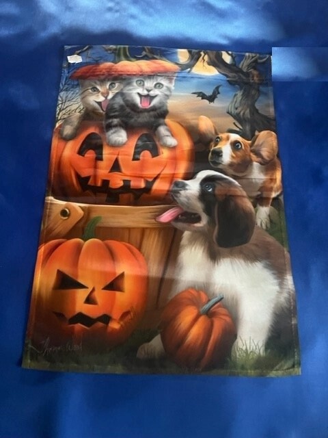 Dog Kitten Pumpkin Garden Flag