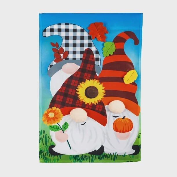 Fall Gnome Trio Applique House Flag