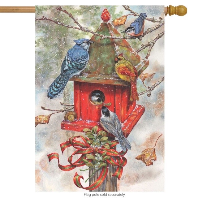 Winter Birdhouse House Flag