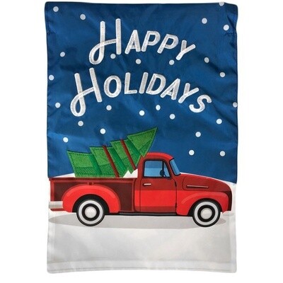 Happy Holidays Red Truck House Flag
