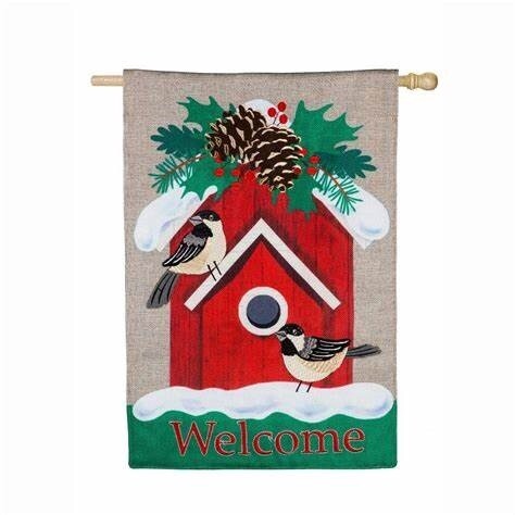 Winter Welcome Birds Burlap House Flag