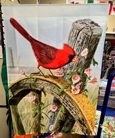 Winter Red Bird House Flag