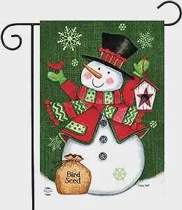 Snowman and Birdhouse Garden Flag