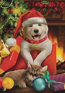 Merry Christmas Puppy House Flag