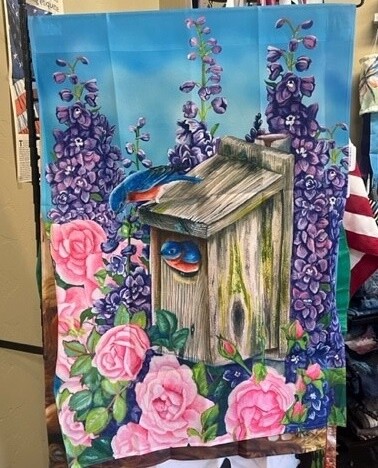 Bluebird Birdhouse House Flag