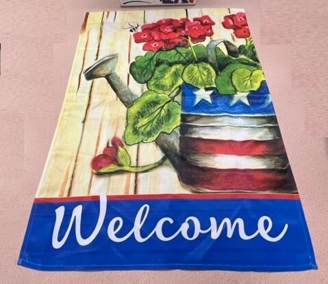 Welcome Patriotic Watering Can House Flag