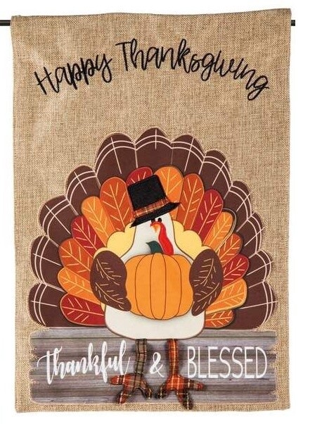 Blessed Turkey Burlap House Flag