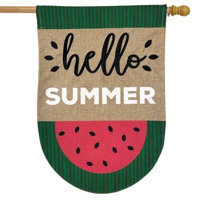 Hello Summer Watermelon Burlap Garden Flag