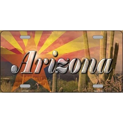 Arizona State Flag Overlay On Cactus License Plate