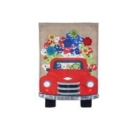Red Truck Flowers Burlap Garden Flag