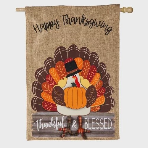 Thankful and Blessed Burlap Garden Flag
