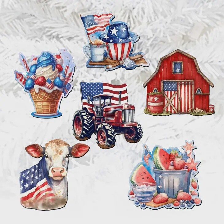 American Farmhouse Decorative Wooden Clip-On Ornaments Set 6