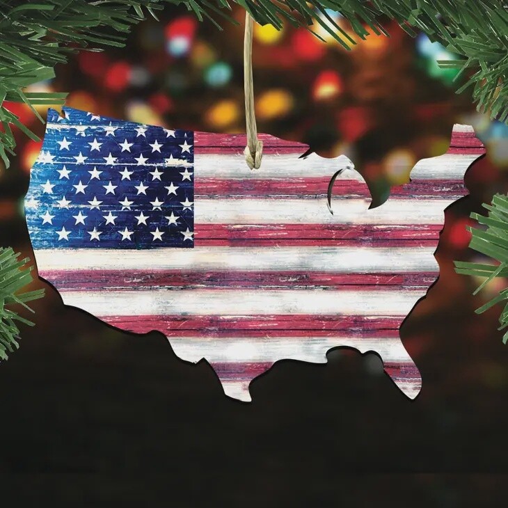 Land of the Free America Shaped Wooden Ornament Set