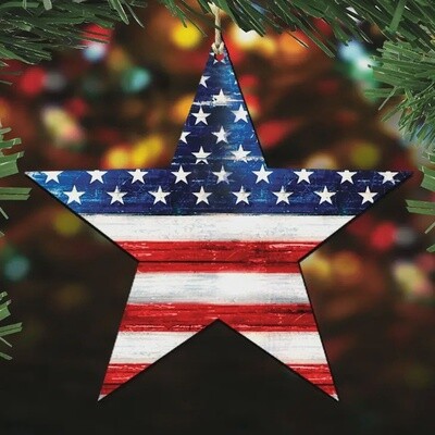 Patriotic Us Star Rustic Wooden Ornament