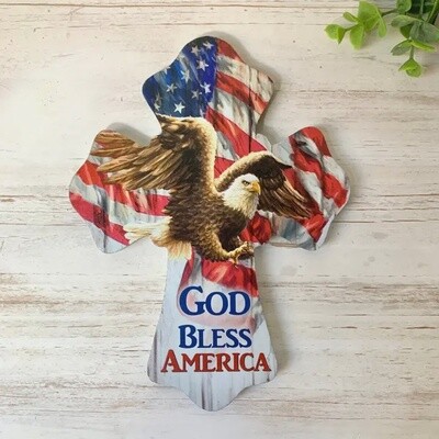 God Bless America Wooden Cross