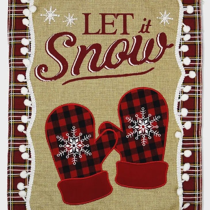 Let Snow Mitten Burlap Garden Flag