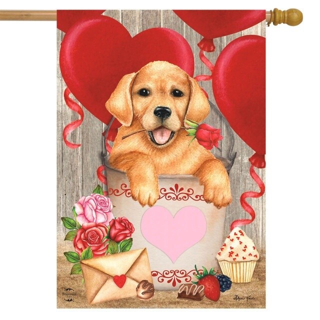 Valentine Puppy House Flag