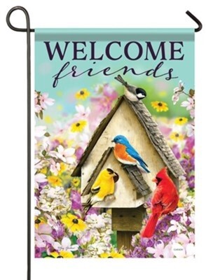 Welcome Friends Birdhouse Garden Flag