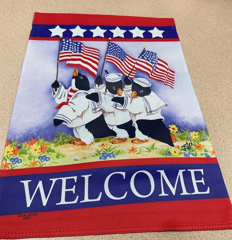 Penguin Salute Garden Flag