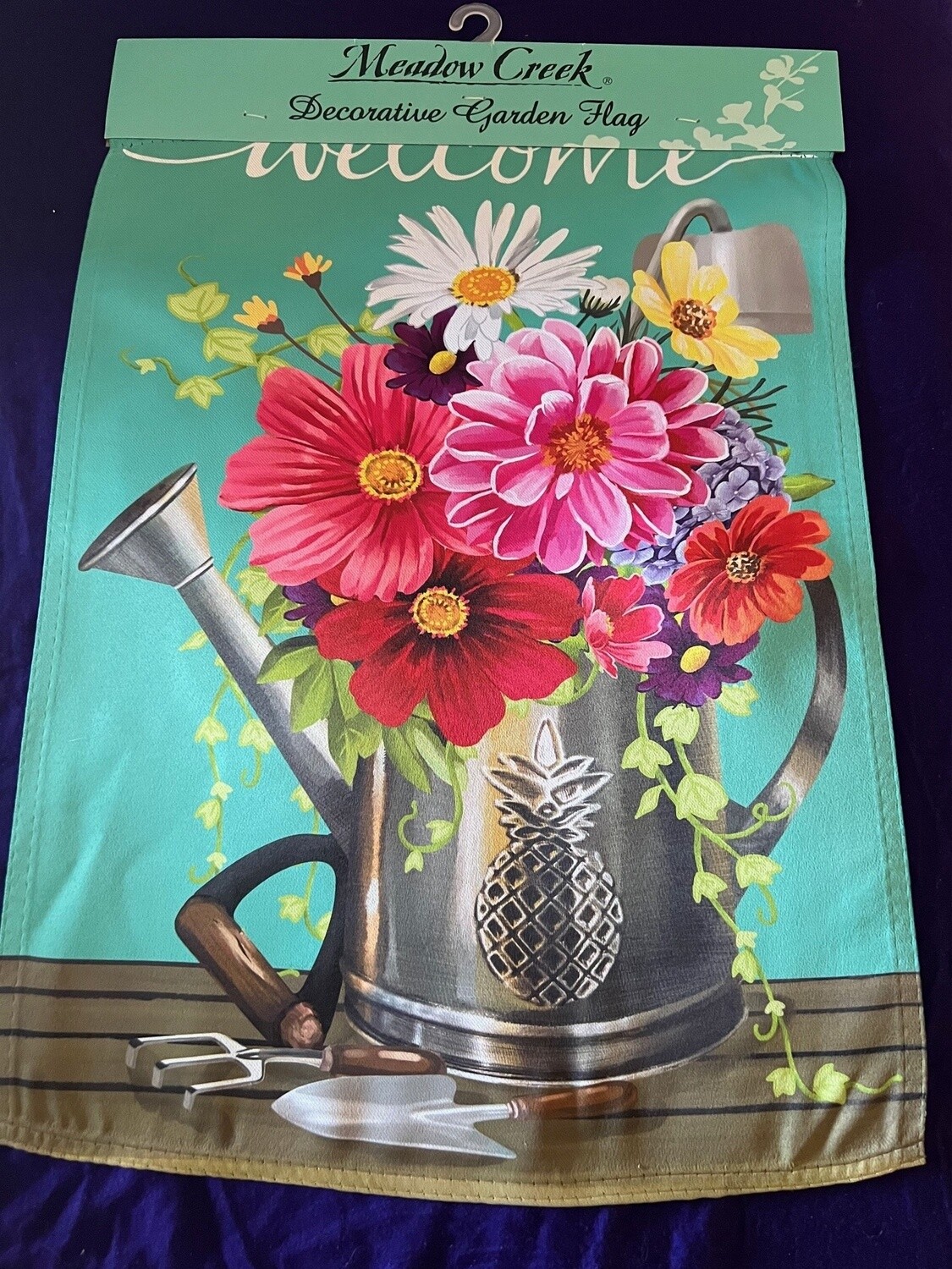 Watering Can Welcome Garden Flag