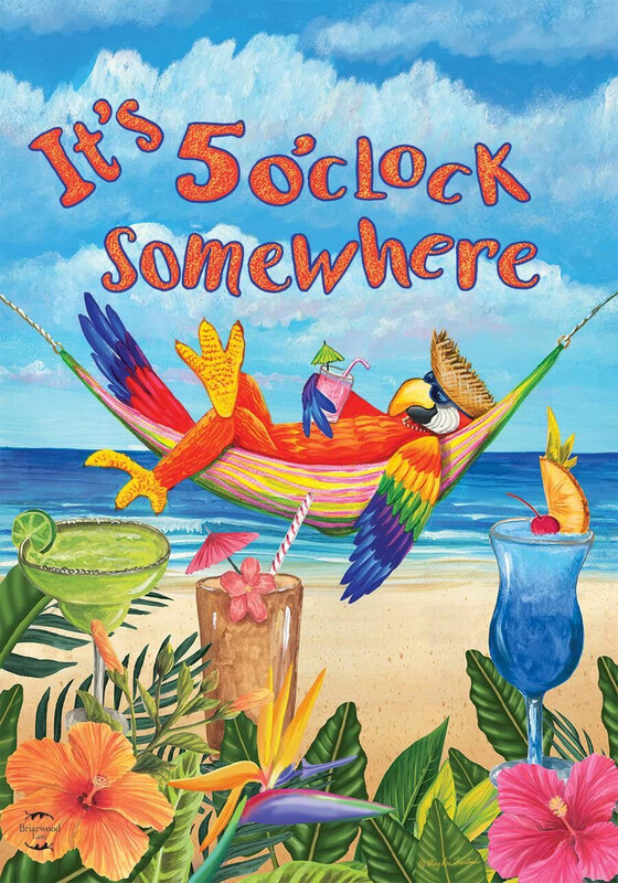 5 O'clock Somewhere Parrot Garden Flag