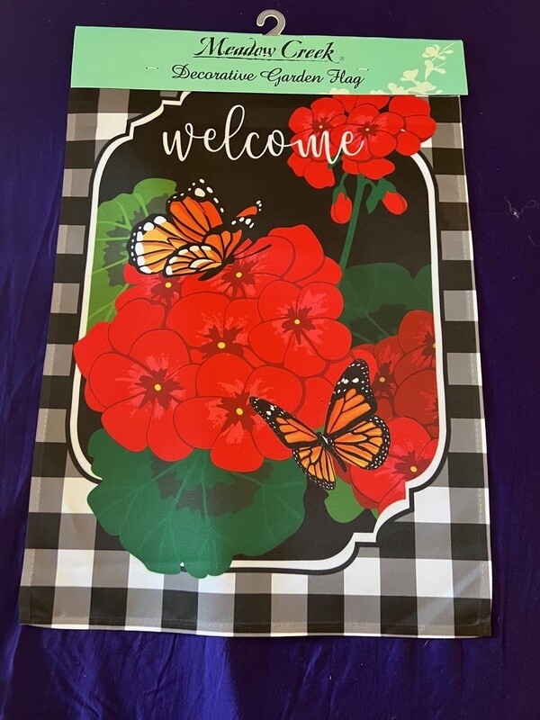 Checkered Butterfly Welcome Garden Flag