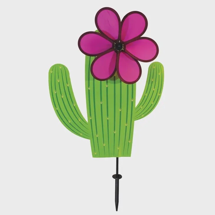 Cactus with 10&quot; Pink Flower Spinner