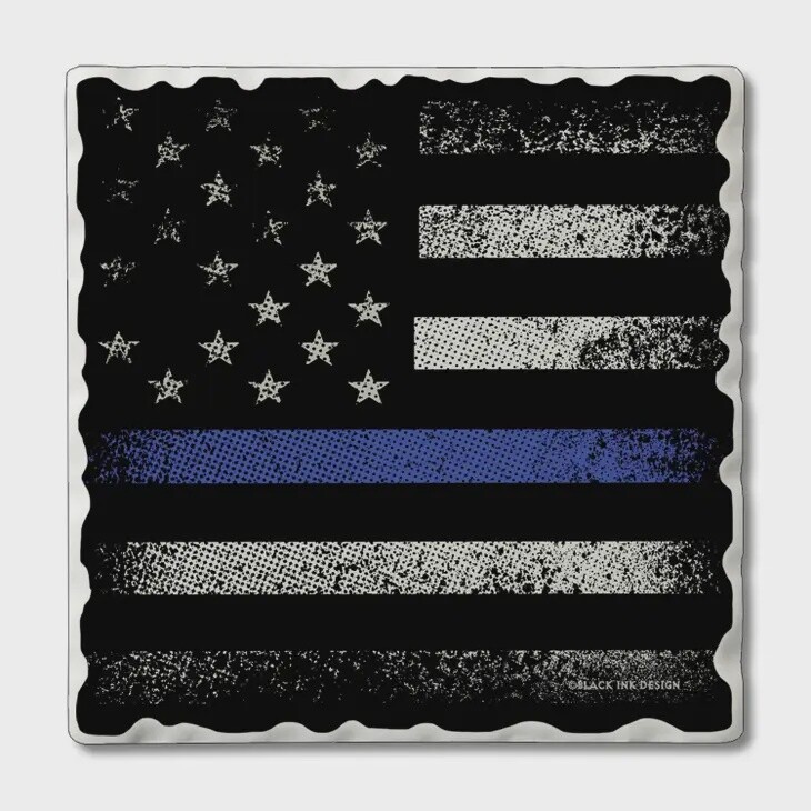 Blue Line Flag Absorbent Stone Tumbled Tile Coaster 4 Pack