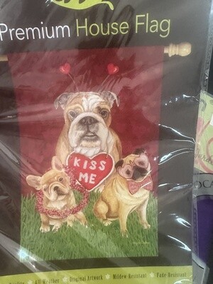 Kiss Me Valentines Dogs House Flag