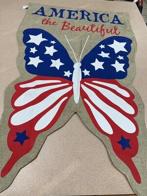 American Beautiful Butterfly Burlap House Flag