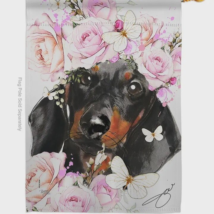 Dachshund Floral Garden Flag