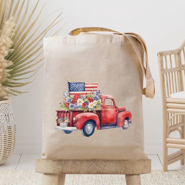 Patriotic Pickup Truck Canvas Tote Bag