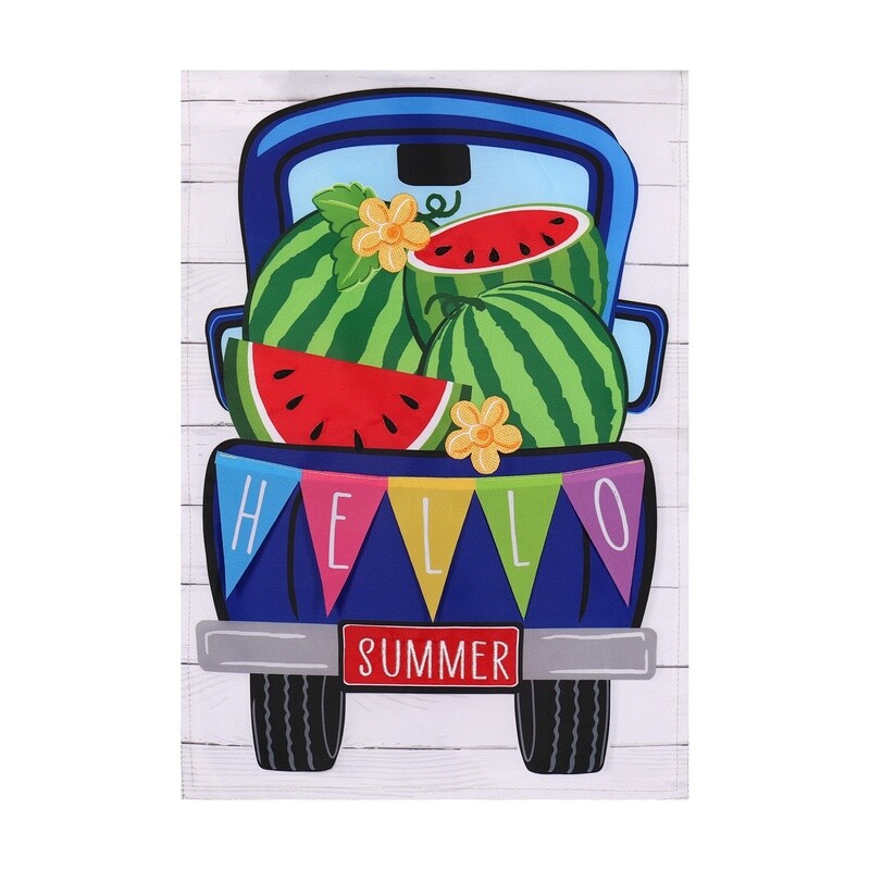 Hello Watermelon Truck Garden Flag