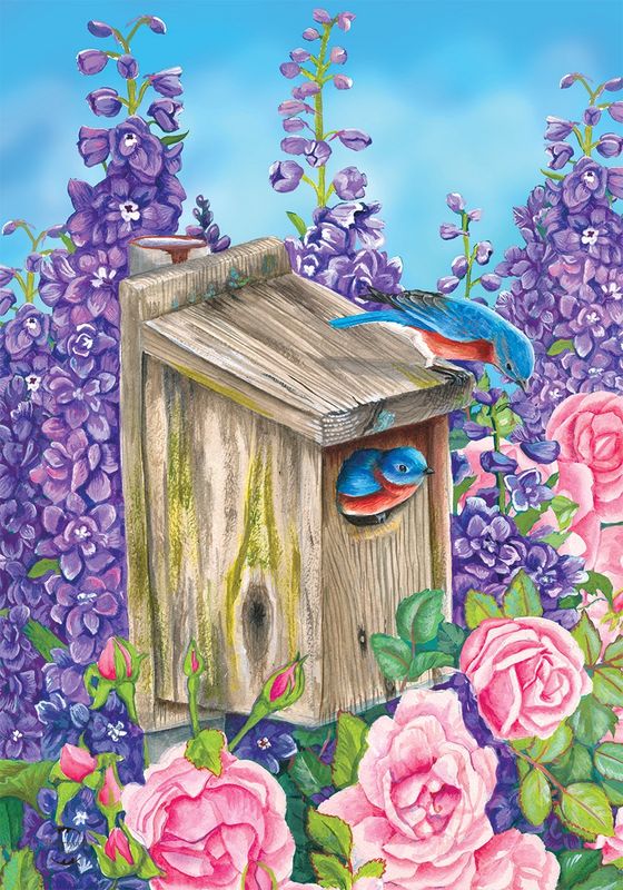 Bluebirds and Lilacs House Flag