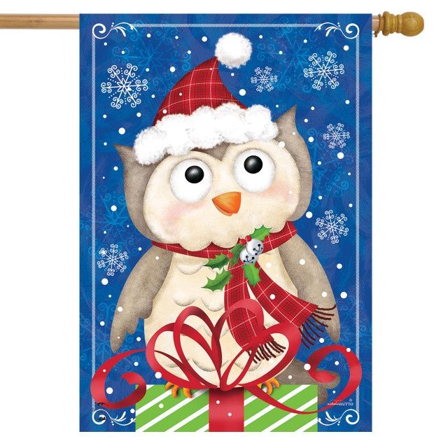 Christmas Owl House Flag