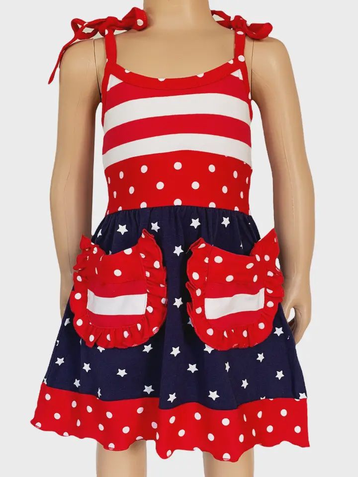 Girls 4th of July Patriotic Stars Stripes Dress, Size: 9