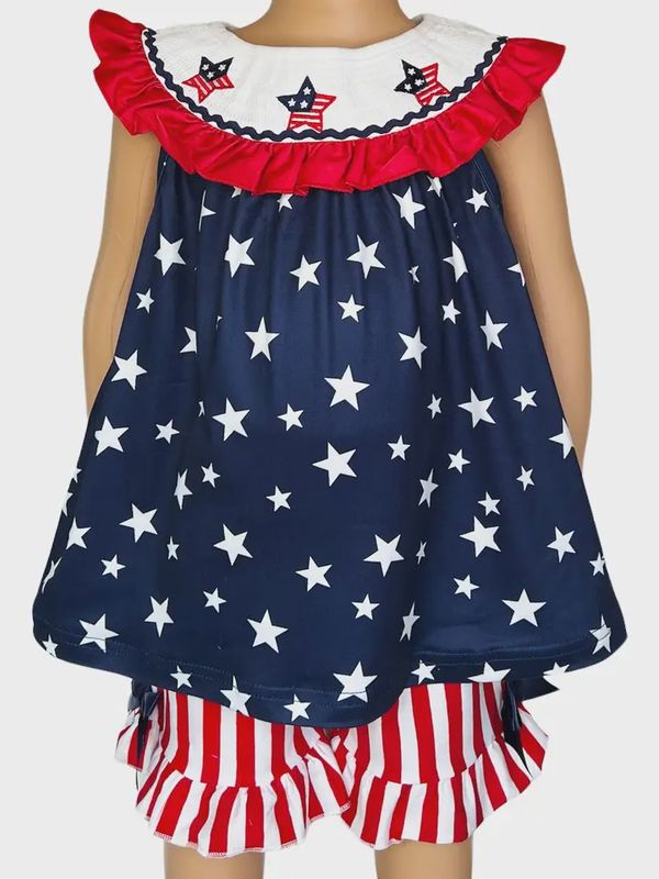 Girls 4th of July Smocked Patriotic Tunic & Shorts Outfit