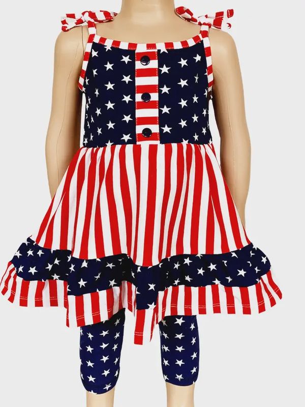 Girls 4th of July Dress & Star Leggings